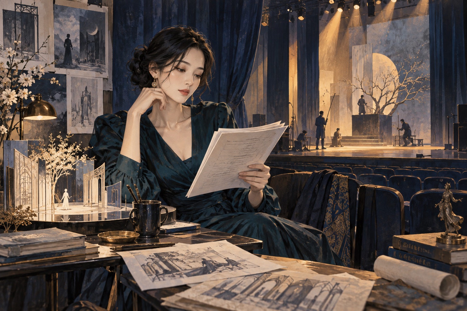舞台阅读主题插画